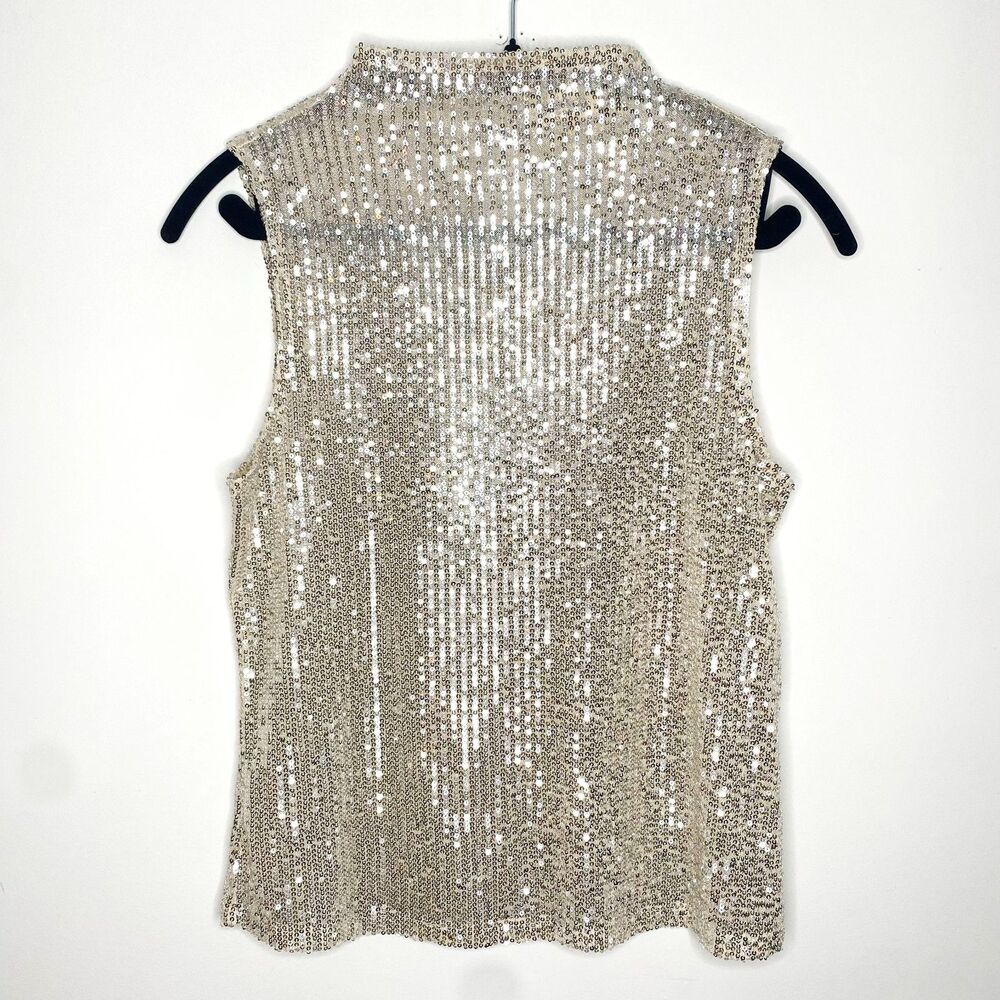 Open Edit Champagne Sequin Mesh Sleeveless Top